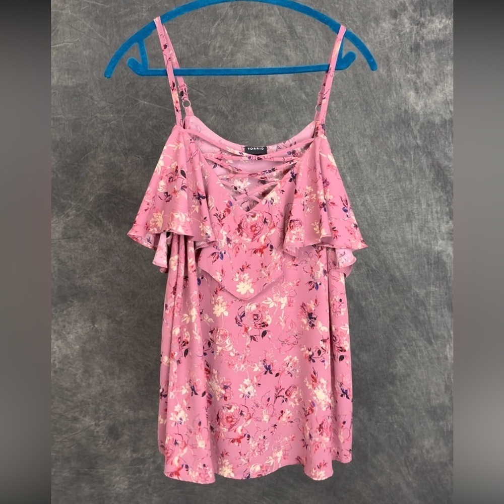 Torrid | Off-Shoulder Floral Spaghetti-Strap Top | Dusty Rose Pink | Size 1 (1X)